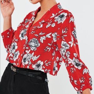 Red Floral Double Breasted Blouse